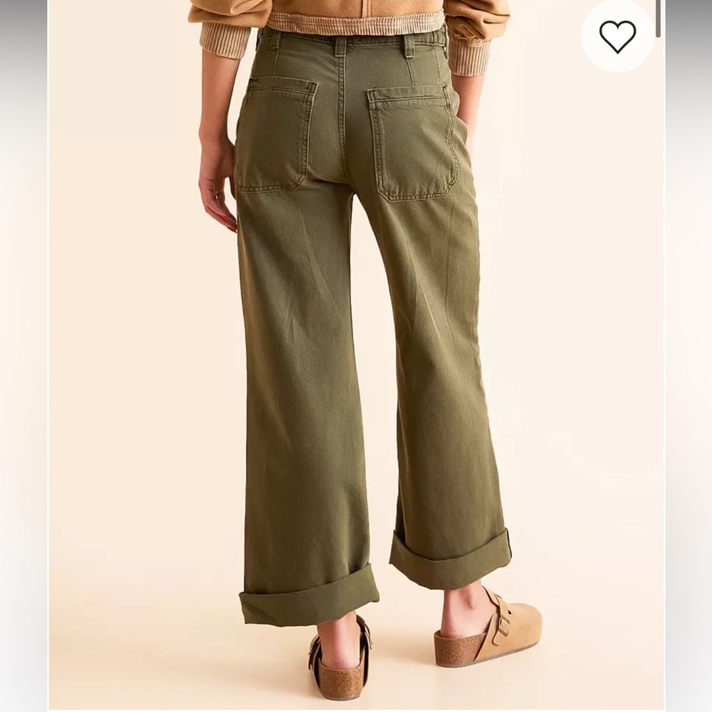 Free People Palmer Wide Leg Cuffed Jean Green Button Fly Cotton Womens Sz 28 - Picture 2 of 4